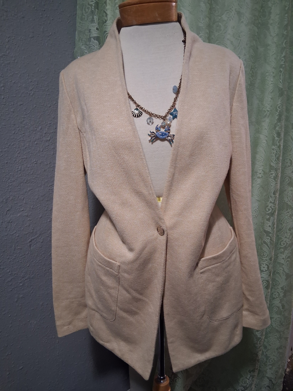 Tommy Hilfiger Cream Open-Front Blazer Jacket/ SWEATER